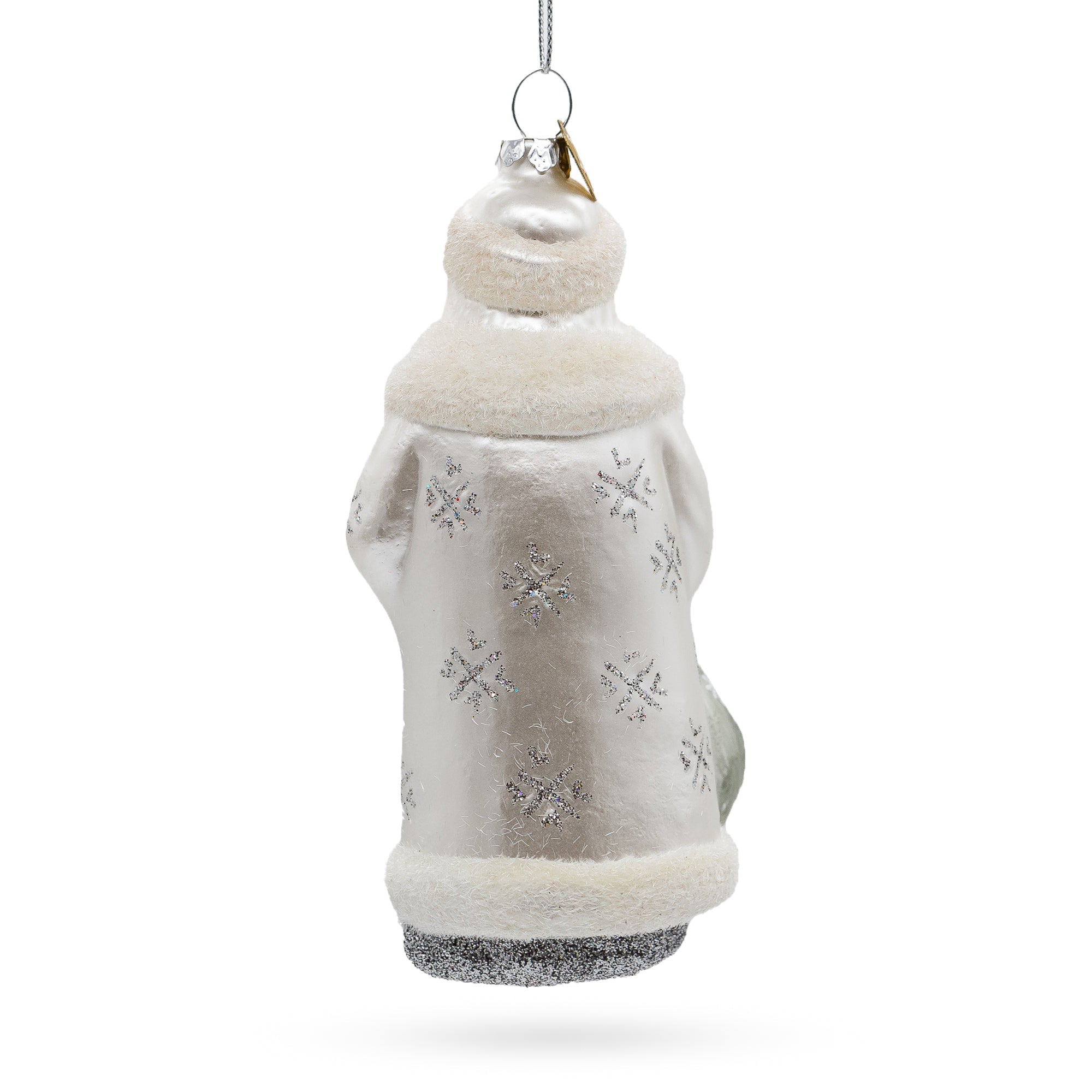 Santa in Elegant White Glass Christmas Ornament