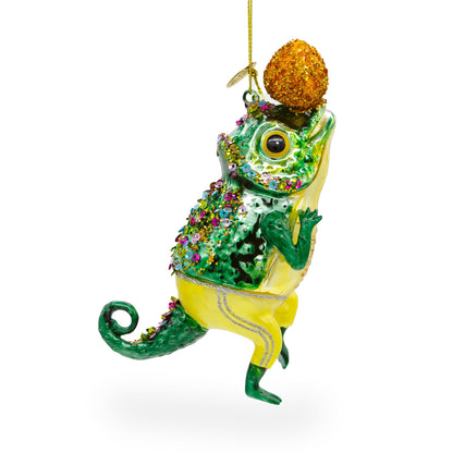 Chameleon Lizard Glass Christmas Ornament