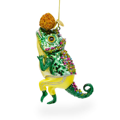 Chameleon Lizard Glass Christmas Ornament
