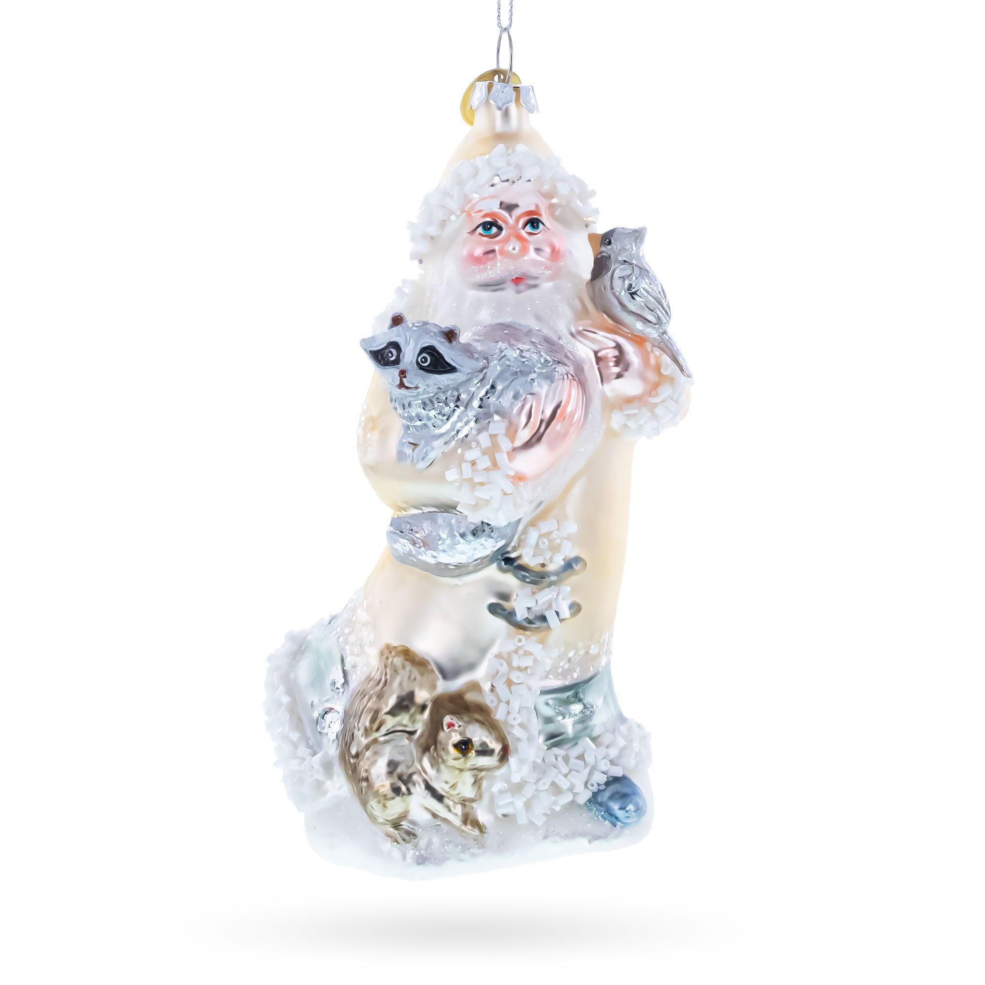 Woodland Santa with Forest Friends Glass Christmas Ornament BestPysanky
