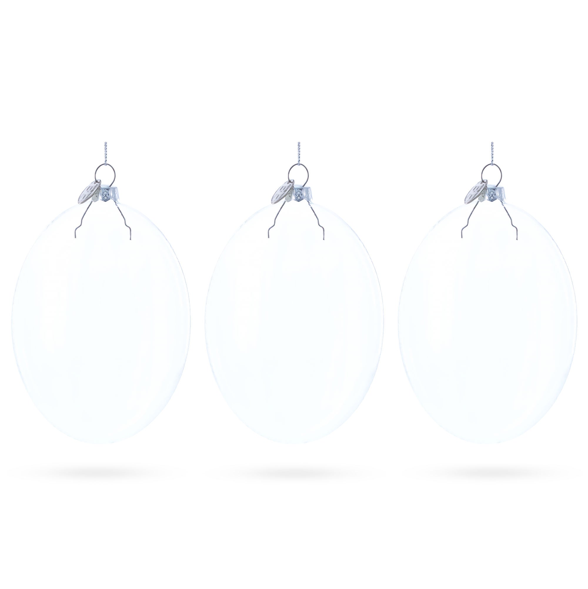 Set of 3 Oval Flat Discs Clear Glass Christmas Ornament, 5 Inches (127 mm)