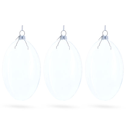 Set of 3 Oval Flat Discs Clear Glass Christmas Ornament, 5 Inches (127 mm)