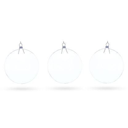 Set of 3 Flat Disc Clear Glass Christmas Ornaments 5.4 Inches (140 mm) BestPysanky