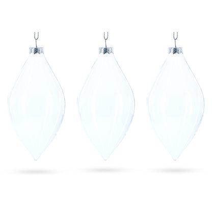 Set of 3 Oval Icicle Clear Glass Christmas Ornament 5.4 Inches (137 mm) BestPysanky