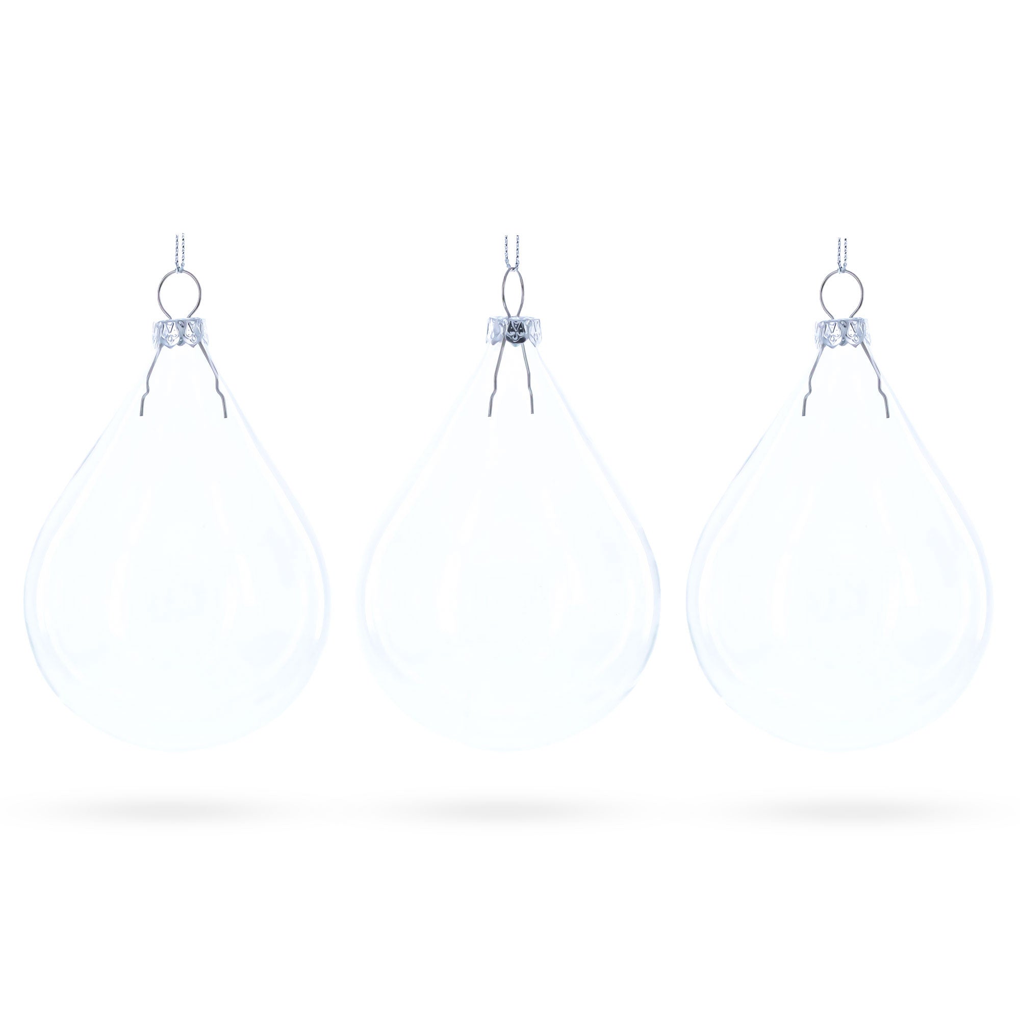 Set of 3 Water Drop Clear Glass Ornament 4.5 Inches (115 mm)