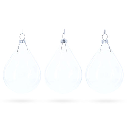Set of 3 Water Drop Clear Glass Ornament 4.5 Inches (115 mm)