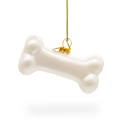 White Dog Bone Glass Christmas Ornament