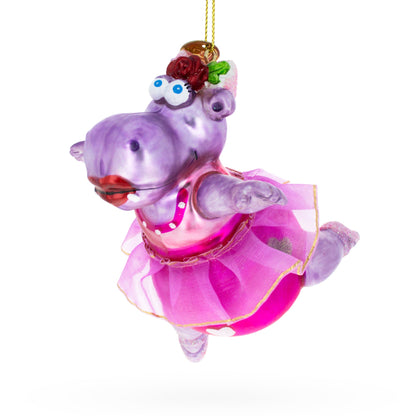 Hippo Ballerina Glass Christmas Ornament