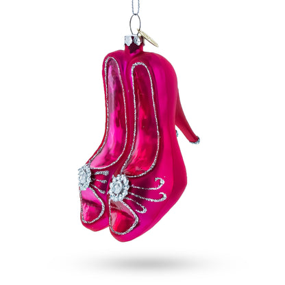 Chic Pink High Heels Glass Christmas Ornament