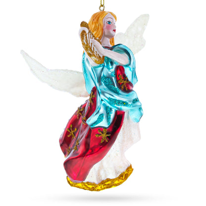 Angel Playing Music on Harp Glass Christmas Ornament