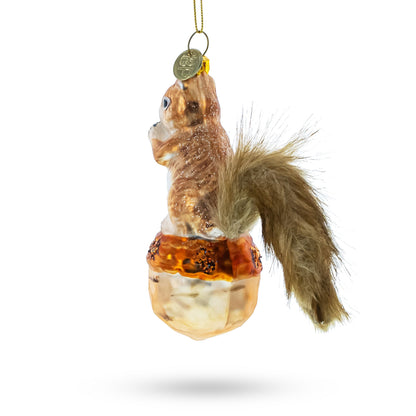 Squirrel on Acorn Glass Christmas Ornament