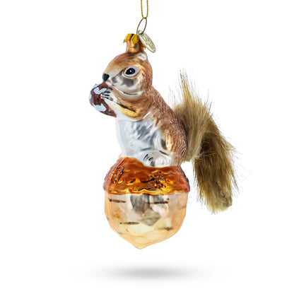 Squirrel on Acorn Glass Christmas Ornament