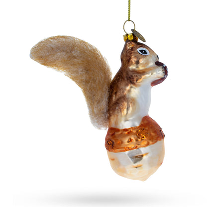 Squirrel on Acorn Glass Christmas Ornament