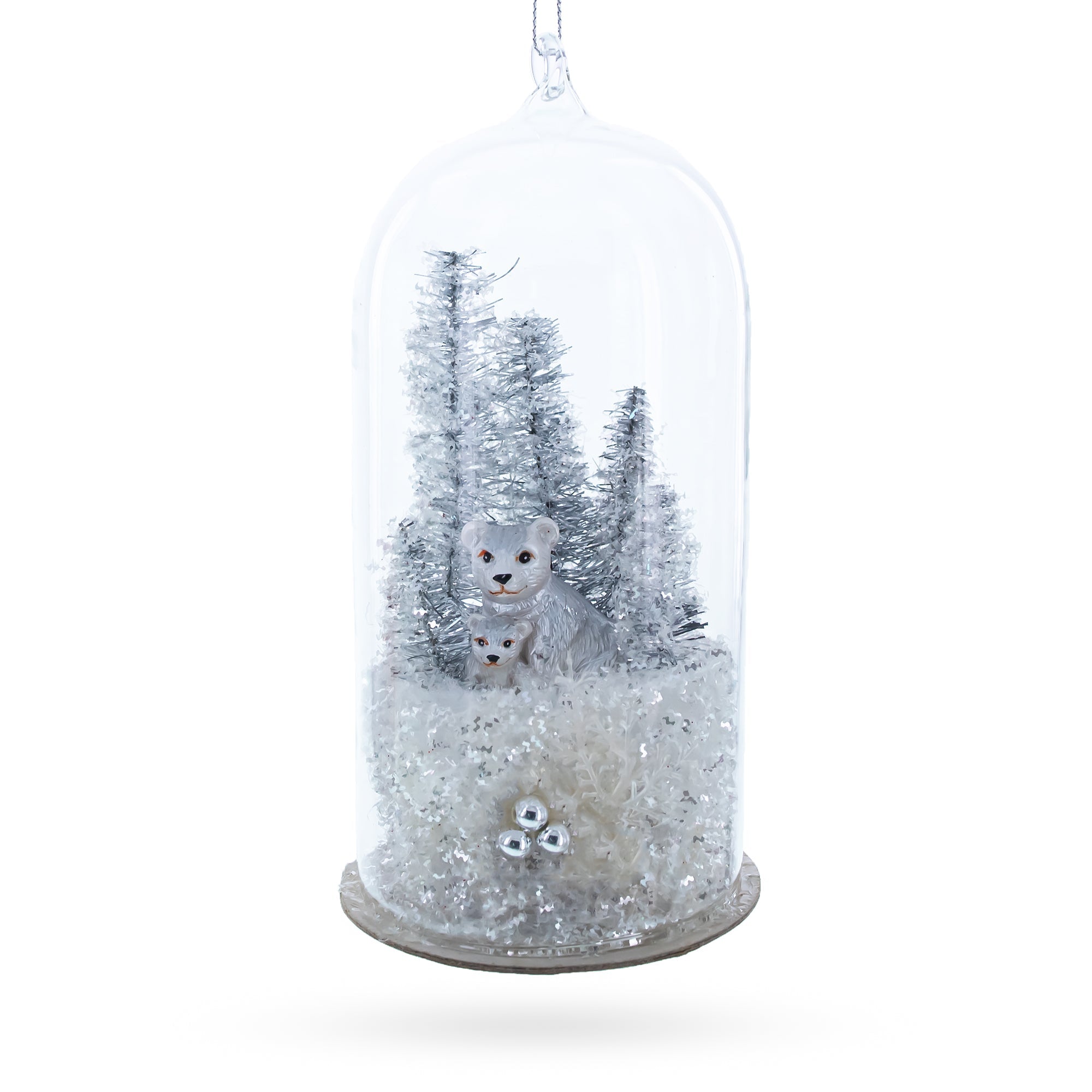 Bear Family in the Woods Glass Christmas Ornament