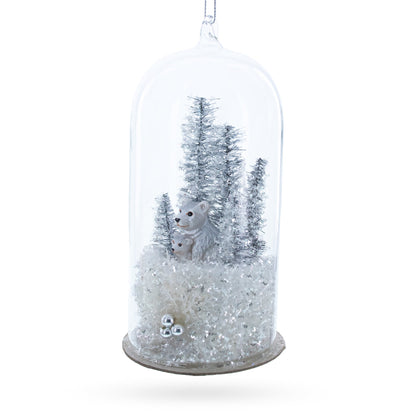 Bear Family in the Woods Glass Christmas Ornament
