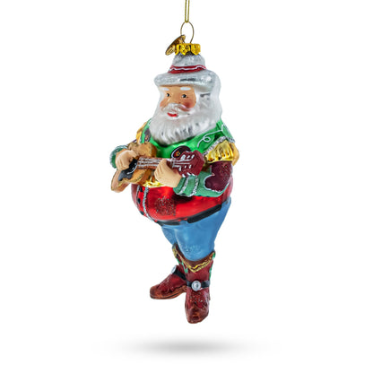 Western Santa with Guitar Glass Christmas Ornament BestPysanky