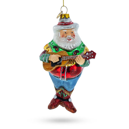 Western Santa with Guitar Glass Christmas Ornament BestPysanky