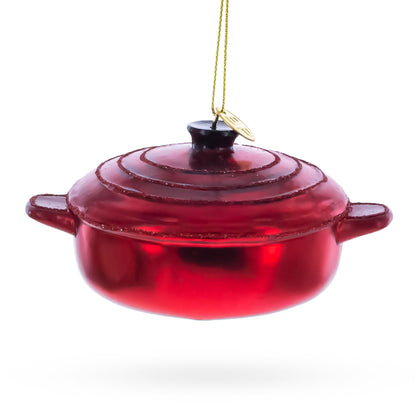 Cooking Red Pot Glass Christmas Ornament