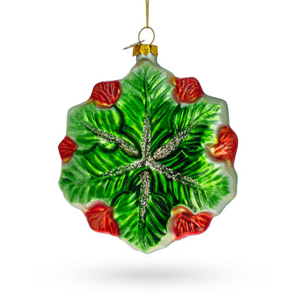 Poinsettia with Mother of Pearls Glass Christmas Ornament