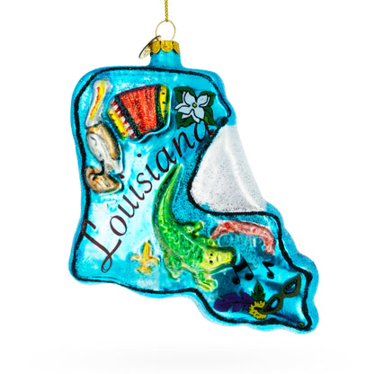 State of Louisiana Symbols, USA Glass Christmas Ornament