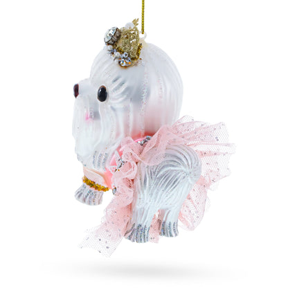 Bolonka Dog with Crown Glass Christmas Ornament