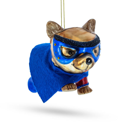 Super Pup in Blue Cape Glass Christmas Ornament BestPysanky