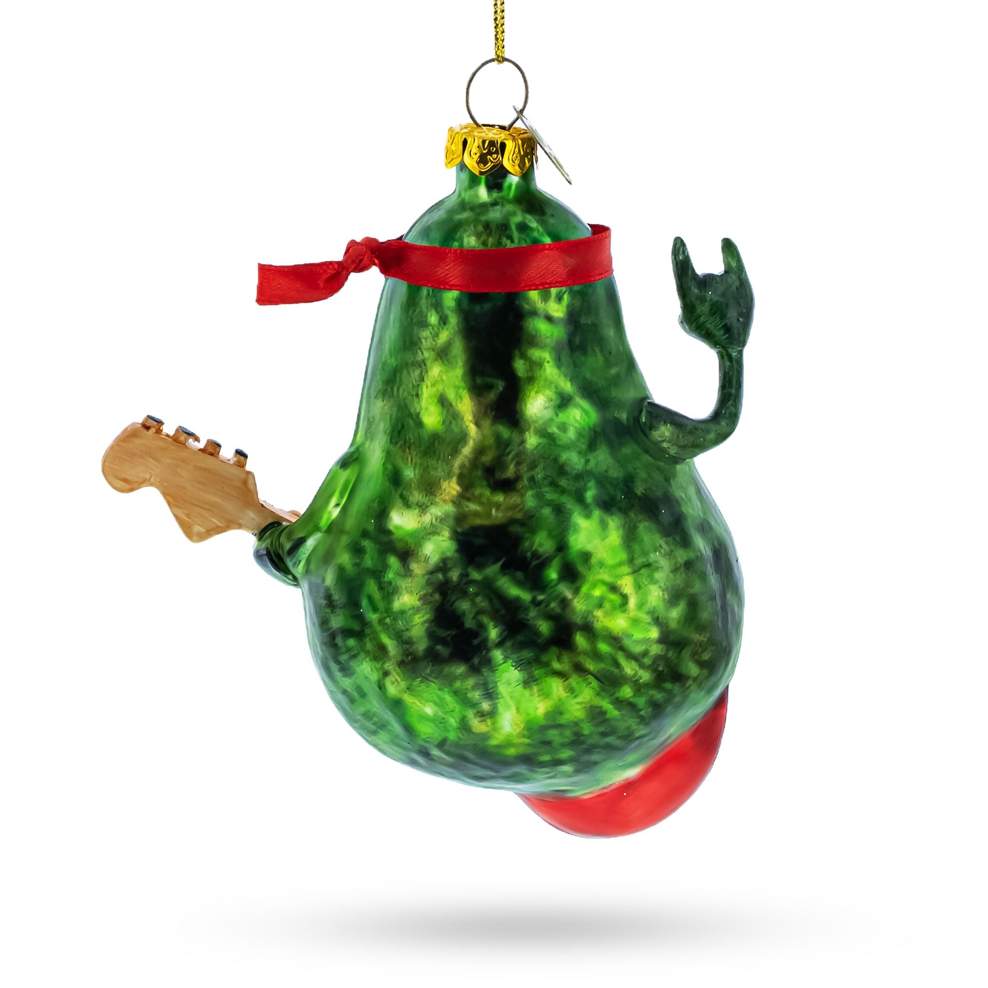 Musical Avocado Strumming a Guitar Glass Christmas Ornament