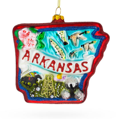 State of Arkansas Symbols, USA Glass Christmas Ornament