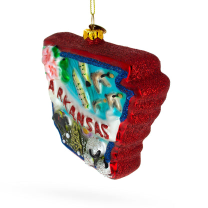 State of Arkansas Symbols, USA Glass Christmas Ornament