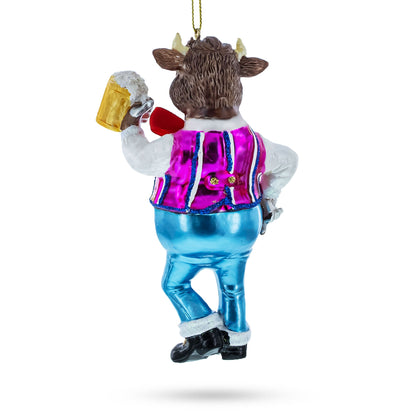 Bull Hoisting a Beer Glass Christmas Ornament