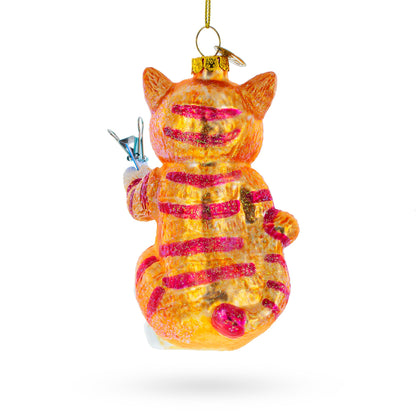Cat Drawing a Self-Portrait Glass Christmas Ornament