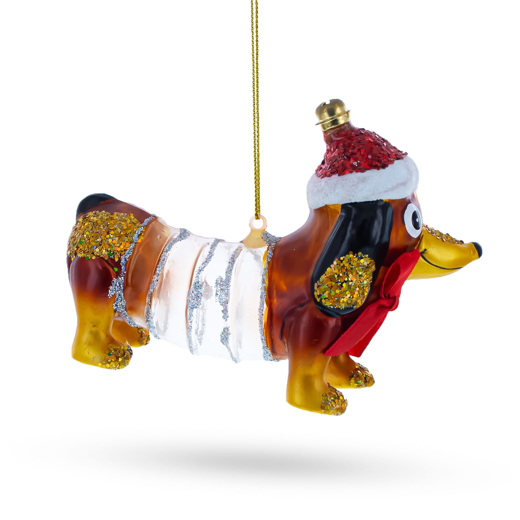 Retro Stretching Slinky Dog Glass Christmas Ornament