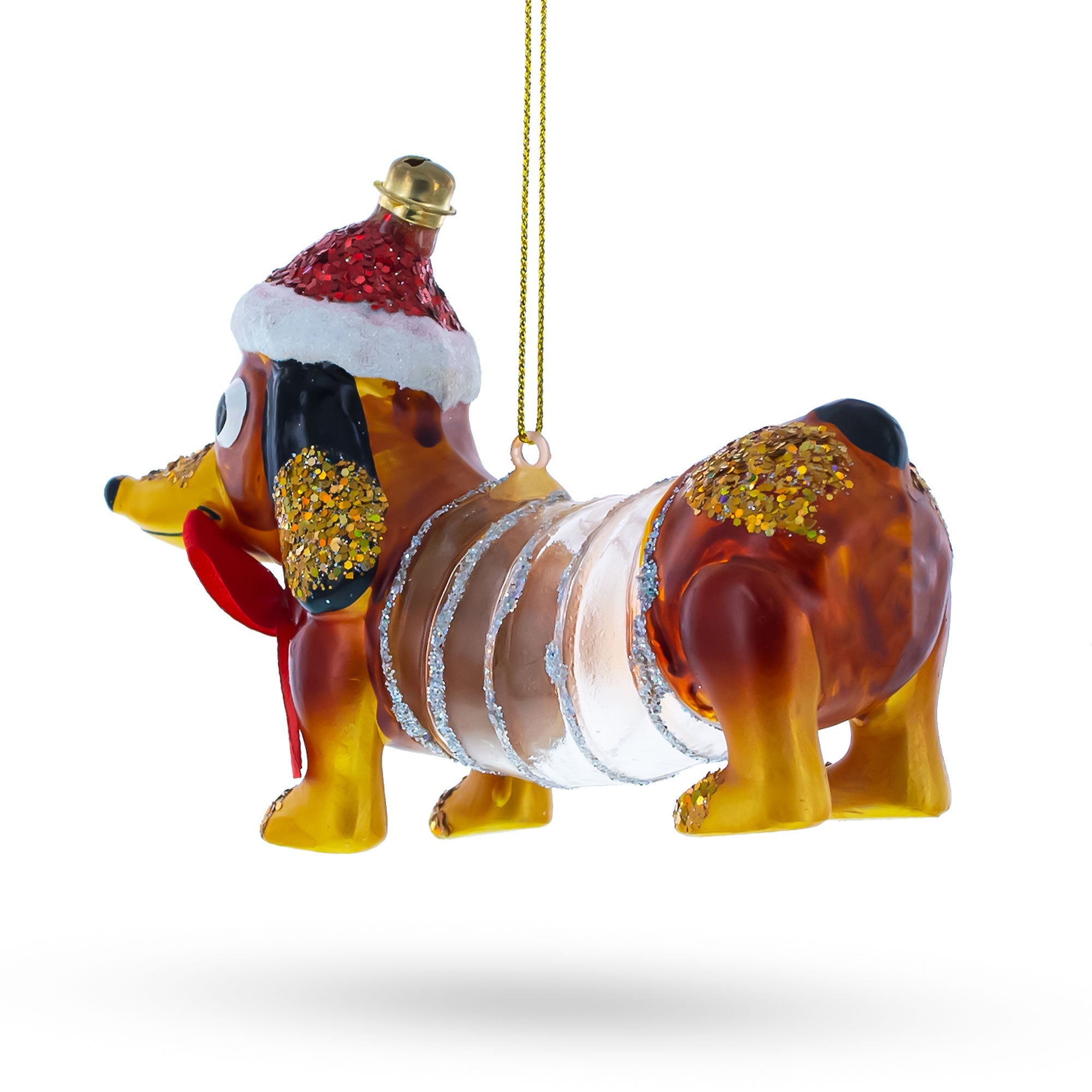 Retro Stretching Slinky Dog Glass Christmas Ornament