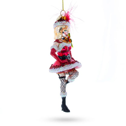Woman in Santa Dress Dancing Glass Christmas Ornament