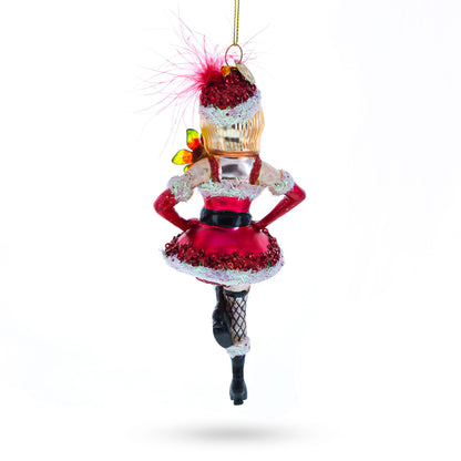 Woman in Santa Dress Dancing Glass Christmas Ornament