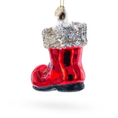 Santa Boot Glass Christmas Ornament
