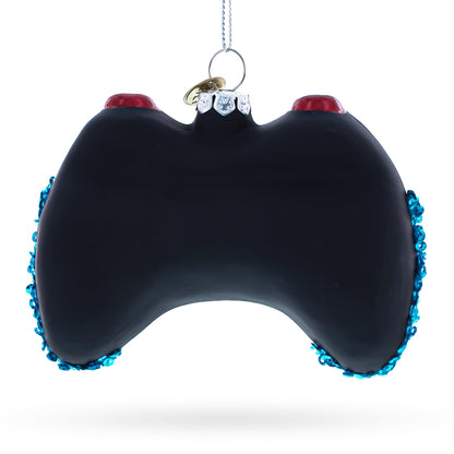 Sleek Black Video Game Controller Glass Christmas Ornament