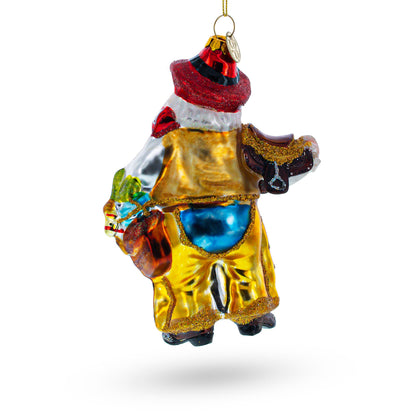 Wild West Santa Glass Christmas Ornament