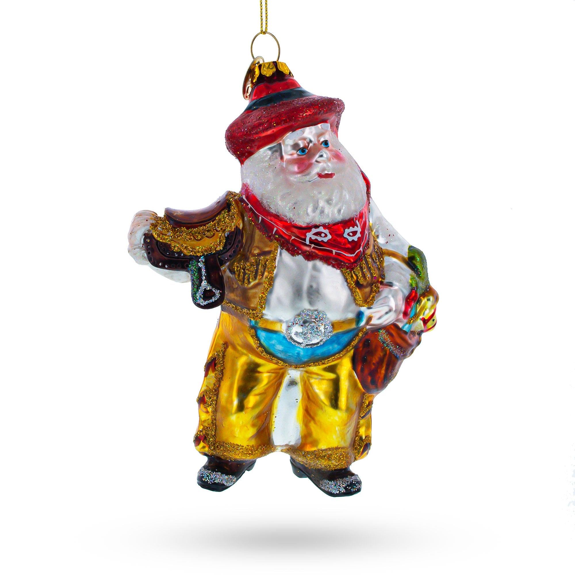 Wild West Santa Glass Christmas Ornament