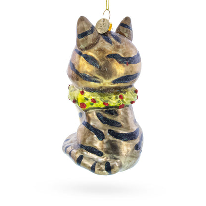 Striped Cat with Scarf Glass Christmas Ornament BestPysanky