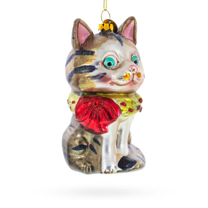 Striped Cat with Scarf Glass Christmas Ornament BestPysanky