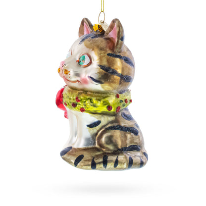 Striped Cat with Scarf Glass Christmas Ornament BestPysanky