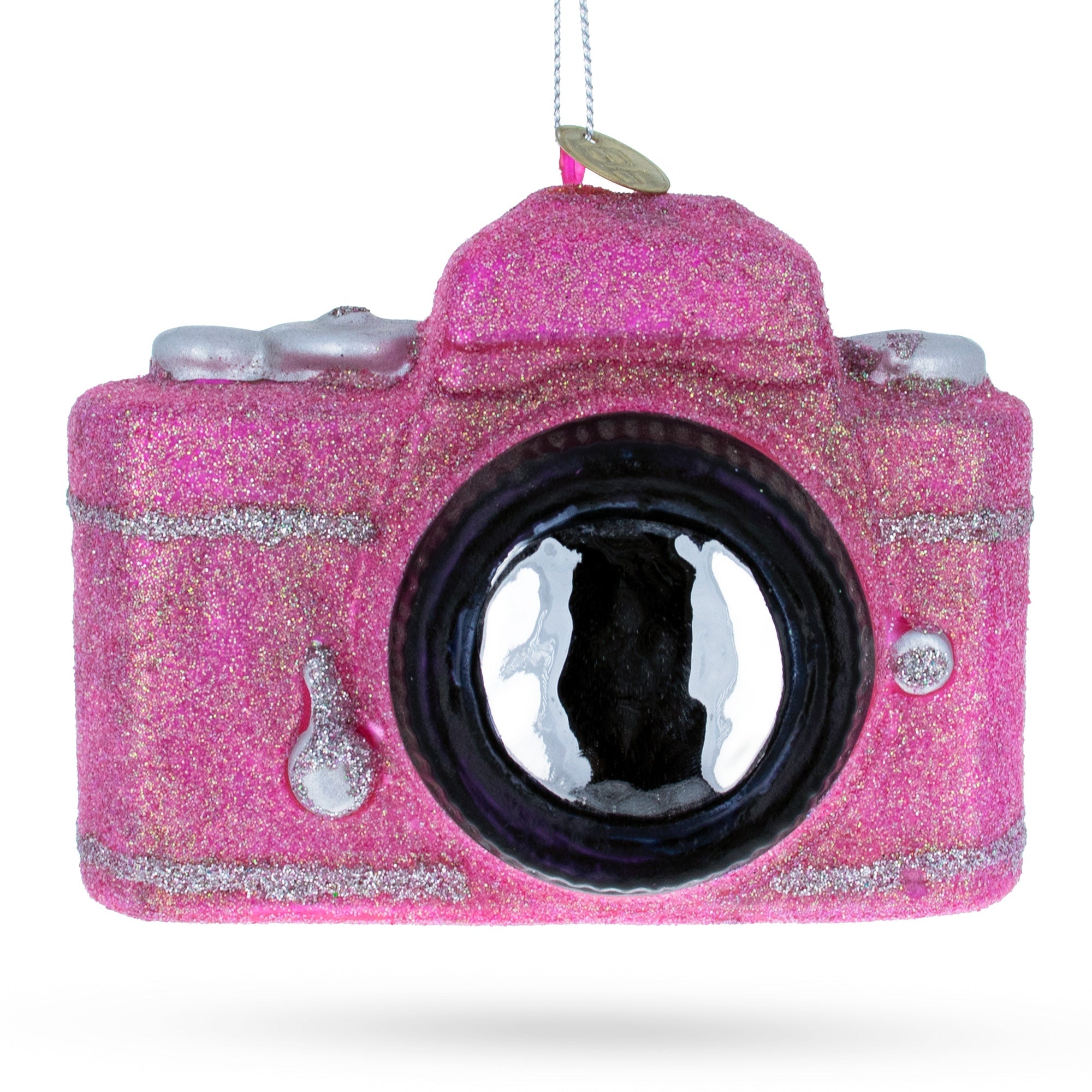 Vintage Pink Camera Glass Christmas Ornament