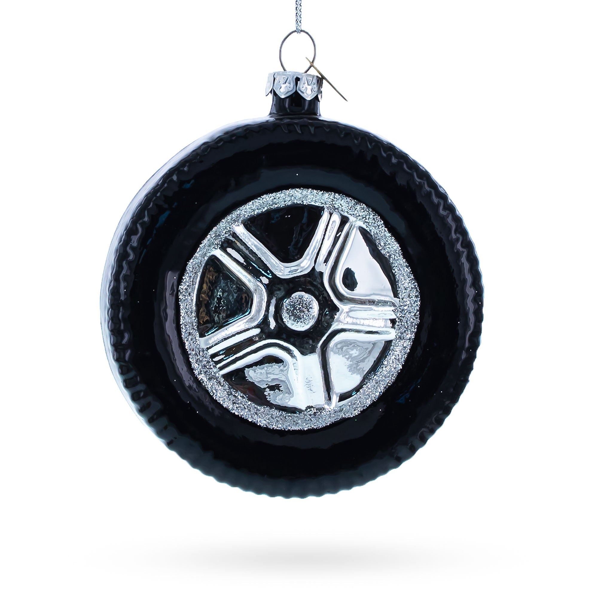 Sleek Black Car Wheel Glass Christmas Ornament BestPysanky