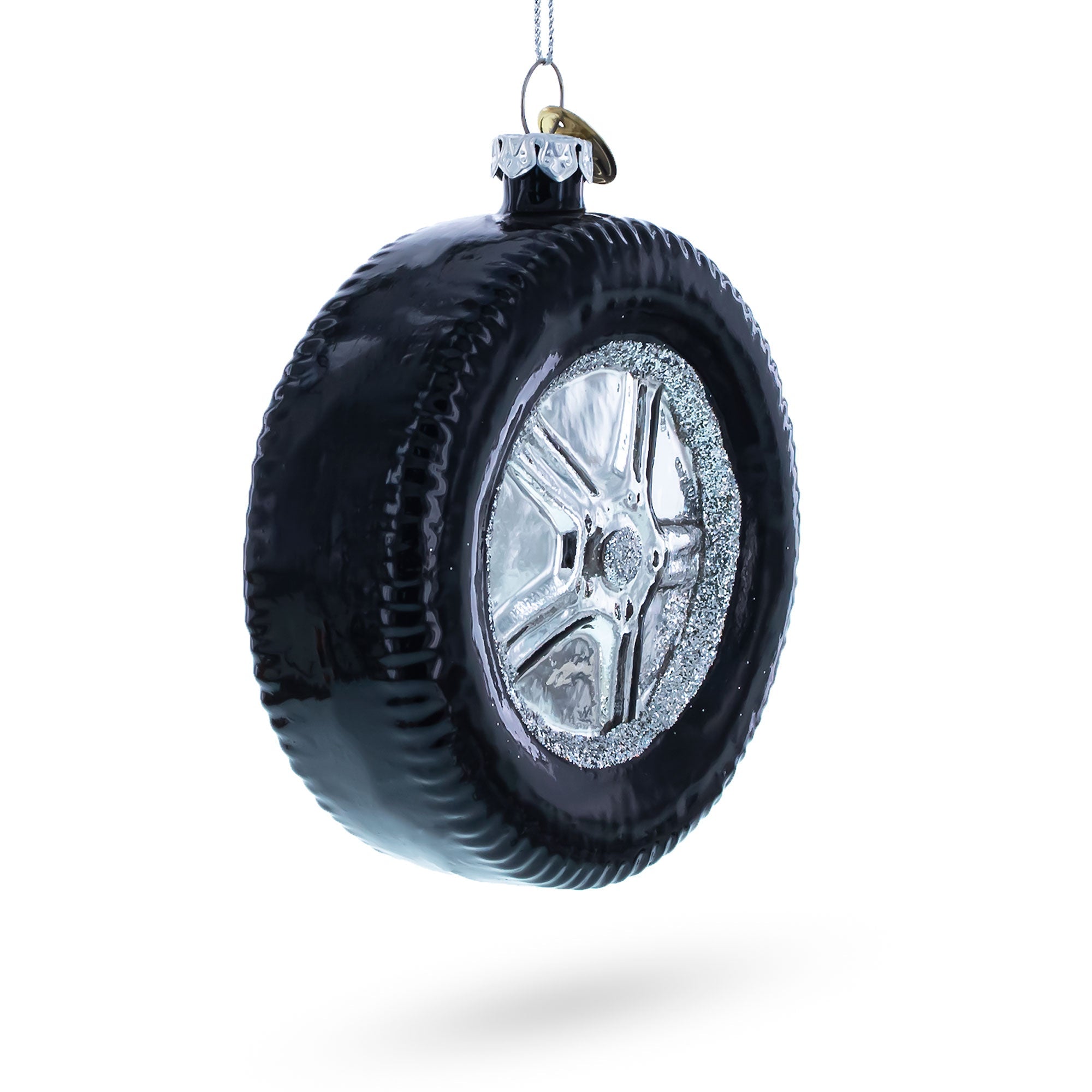 Sleek Black Car Wheel Glass Christmas Ornament BestPysanky