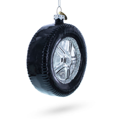 Sleek Black Car Wheel Glass Christmas Ornament BestPysanky