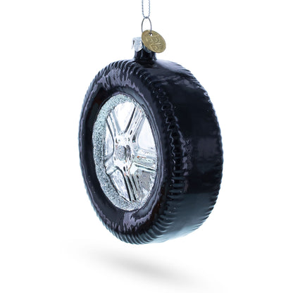 Sleek Black Car Wheel Glass Christmas Ornament BestPysanky