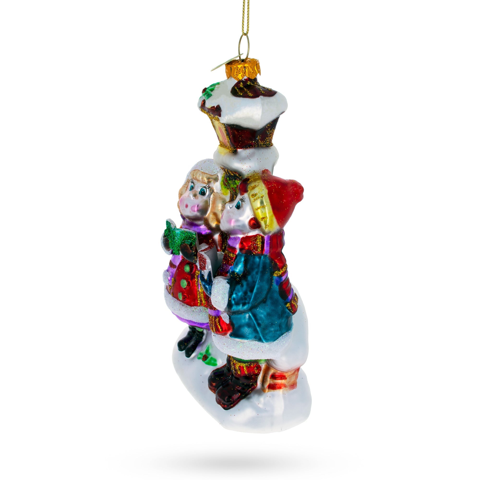 Carolers by a Vintage Lantern Glass Christmas Ornament