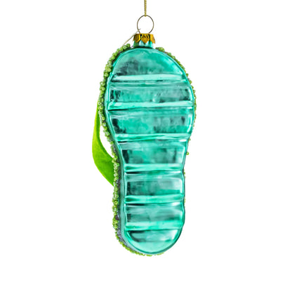 Tropical Turquoise Flip Flops with Fish Design Glass Christmas Ornament