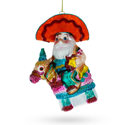 Santa Riding a Festive Pinata Glass Christmas Ornament